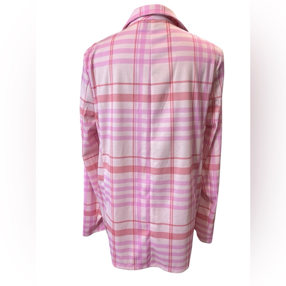 ASOS Design Pink Plaid Oversized Longline Blazer US 6 Preppy Chic - Picture 5 of 9
